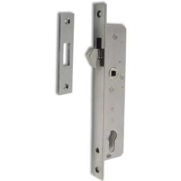 Insteek schuifdeurslot roestvaststaal voor profielcilinder Ls/Rs toepasbaar incl. sluitplaat en cilinder